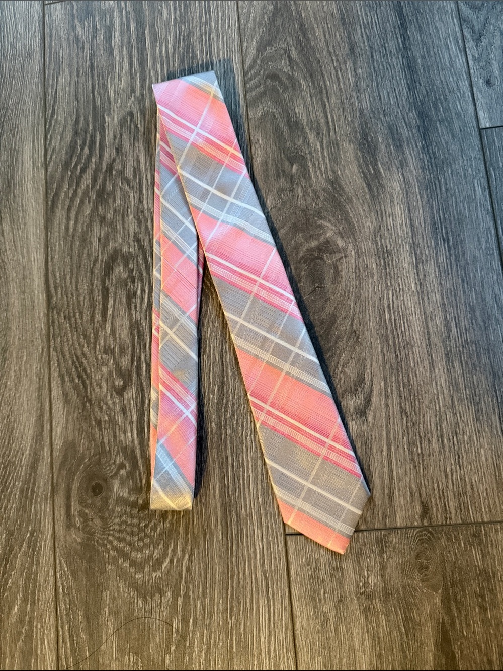 jf j.ferrar - Pink & Grey/Silver & White Plaid Tie